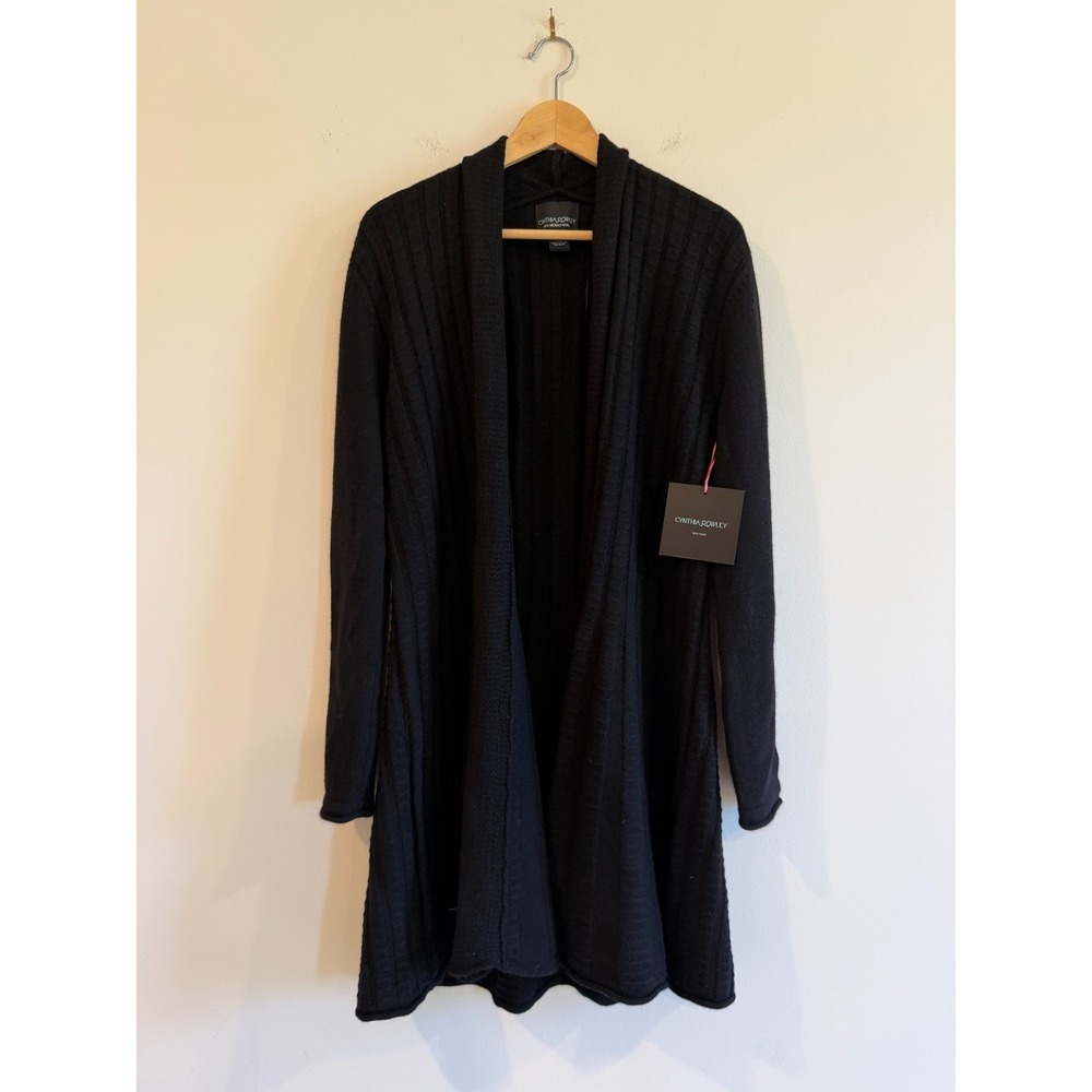 NWT Cynthia Rowley Open Front Cardigan XL Extra Large Black 100% Wool Ribbed
